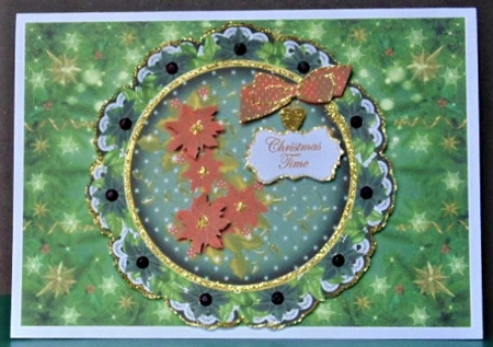 Black Red Poinsettia Christmas Time 8in Doily Decoupage Topper by Margarette Blakeborough