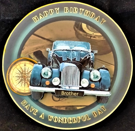 Vintage Car 3D Birthday Step by Step Plate Card by Margarette Blakeborough