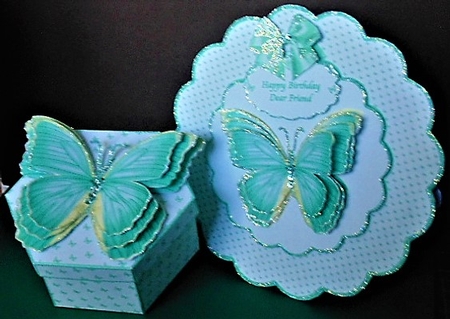 Hexagonal butterfly box and rocker card (Green) by Margarette Blakeborough