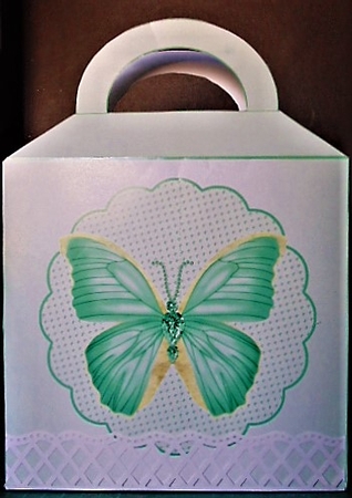 Hexagonal butterfly box and rocker card (Green) by Margarette Blakeborough