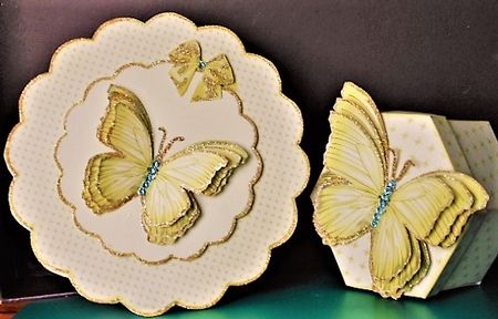 Hexagonal butterfly box and rocker card (lemon) by Margarette Blakeborough