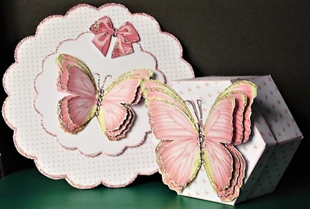 Hexagonal butterfly box and rocker card (Pink) by Margarette Blakeborough