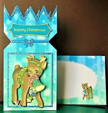 Reindeer Christmas Cracker card by Margarette Blakeborough
