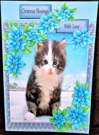 Gorgeous Kitten With Blue Flowers 6x6  by Margarette Blakeborough