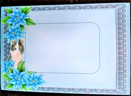 Gorgeous Kitten With Blue Flowers 6x6  by Margarette Blakeborough