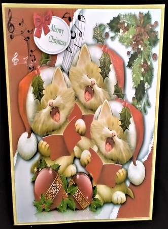 Christmas Singing Cat Trio Card Topper by Margarette Blakeborough