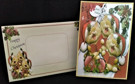 Christmas Singing Cat Trio Card Topper by Margarette Blakeborough
