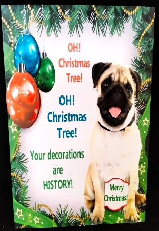 Oh Christmas Tree Humor Pug 8x8 by Margarette Blakeborough