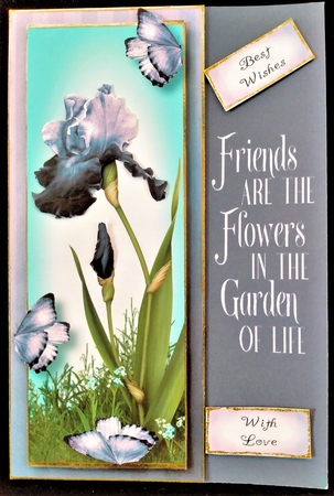 Lge DL Bearded Iris & Butterflies - Muted Purple by Margarette Blakeborough