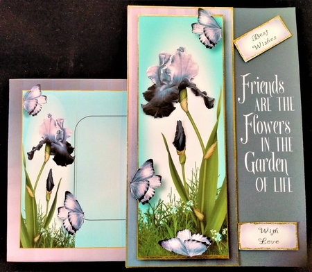 Lge DL Bearded Iris & Butterflies - Muted Purple by Margarette Blakeborough