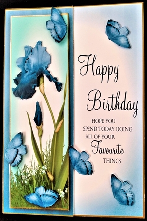 Bearded Iris & Butterflies - Cornflower Blue by Margarette Blakeborough