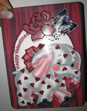 Be Mine Elephant Card Front with Decoupage by Margarette Blakeborough