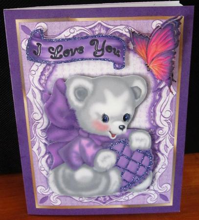 Little Valentine Bear with Purple Heart & Stars by Margarette Blakeborough