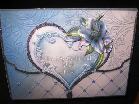 Girlfriend Heart and Lilies Fancy Edge Faux Envelope Card by Margarette Blakeborough