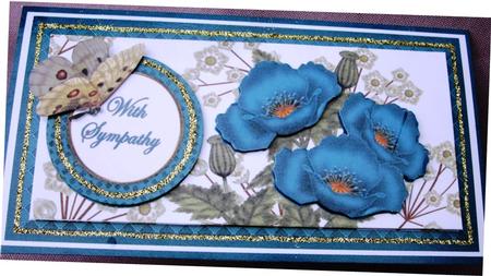 Teal Poppies in Sympathy Dl Decoupage Topper by Margarette Blakeborough