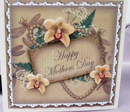 Cream Orchid Happy Mothers Day 8in Vintage Decoupage Topper by Margarette Blakeborough