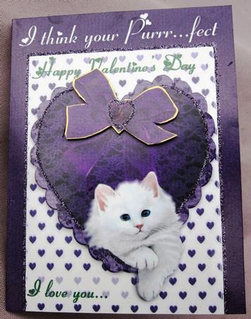 Purple Lace Heart with Kitty A4 by Margarette Blakeborough