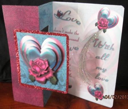 Hearts & Rose Fold Back Card with Pyramid by Margarette Blakeborough