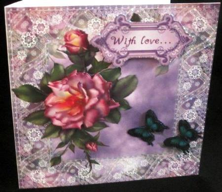 8x8 Rose and Butterflies by Margarette Blakeborough