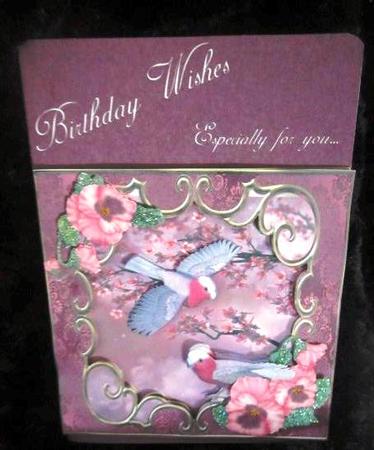 Exotic Birds with Pink Blossoms and Pansies 8x8 by Margarette Blakeborough
