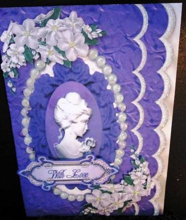 Purple Cameo with Ladies and White Flowers in Pear Frame A4 by Margarette Blakeborough