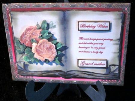 Pink Rose Book Card Topper with Decoupage by Margarette Blakeborough