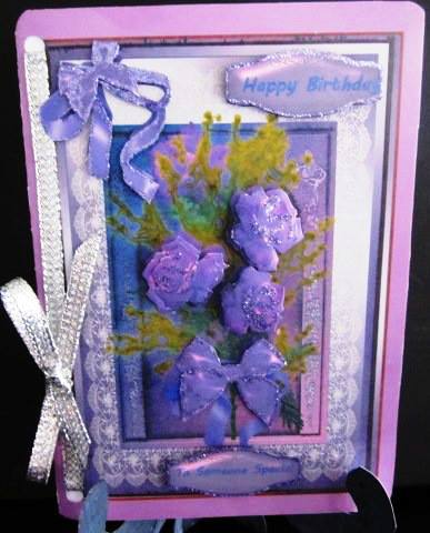 Beauthiful Lilac Roses and Mimosa by Margarette Blakeborough