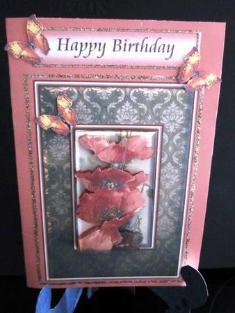 Poppies on Damask Quick Card by Margarette Blakeborough