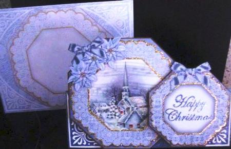 Blue Church Happy Christmas Double Octagon Card Kit by Margarette Blakeborough