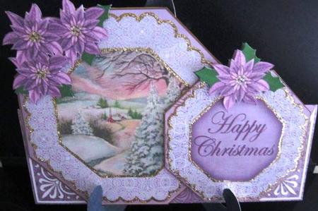 Lilac Snowscene2 Happy Christmas Double Octagon Card Kit by Margarette Blakeborough