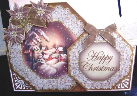 Snowy Village Happy Christmas Double Octagon Card Kit by Margarette Blakeborough