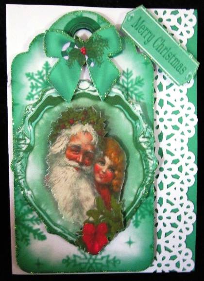Vintage Santa with Little Girl on Snowflake Tag by Margarette Blakeborough