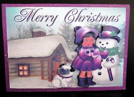 Little Girl with Snowman and Pug A4 by Margarette Blakeborough