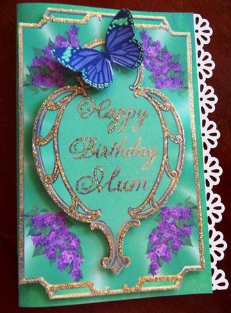Mum Birthday in Green & Gold with Lilac Spray by Margarette Blakeborough