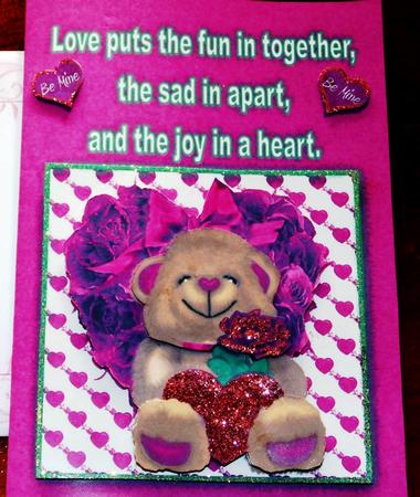 Little Brown Bear on Rose Heart 8x8 by Margarette Blakeborough