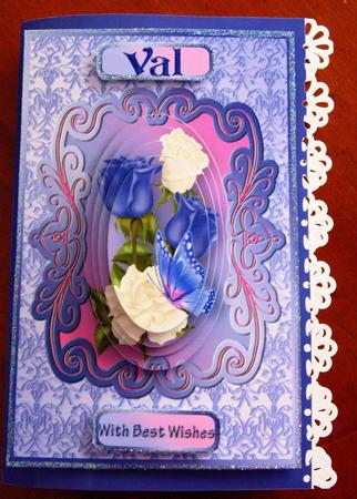 Blue and White Roses Multi-use Pyramid Card by Margarette Blakeborough