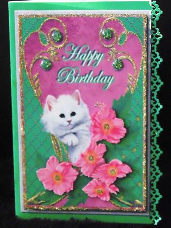 Sweet Happy Birthday with Fluffy Cat by Margarette Blakeborough