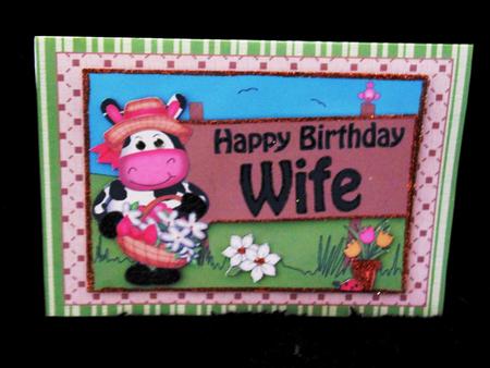 5x7 Milly Moo Cow Birthday Wife 3D Step by Step Decoupage by Margarette Blakeborough