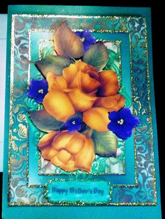 Lovely Yellow Roses and Violets on Gold  by Margarette Blakeborough