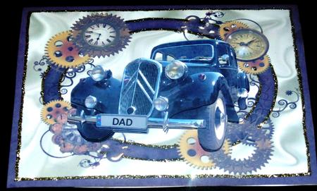 Vintage Car in Steampunk Frame with Clocks A4 by Margarette Blakeborough