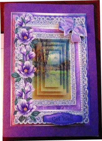 Lovely Magnolias on Lace with Country Scene  by Margarette Blakeborough