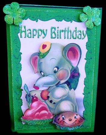 Happy Birthday to Me! Ele in Green Frame by Margarette Blakeborough