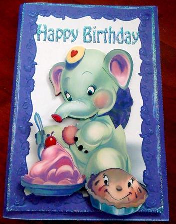 Happy Birthday to Me! Ele in Purple Frame by Margarette Blakeborough
