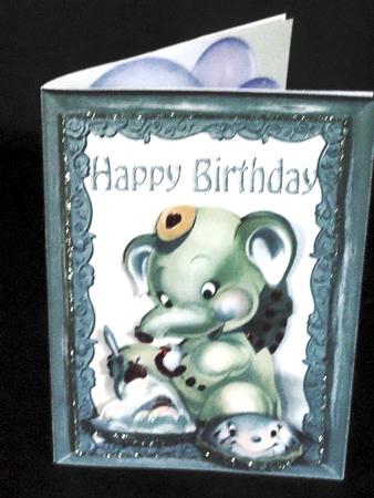 Happy Birthday to Me! Ele in Silver Frame by Margarette Blakeborough
