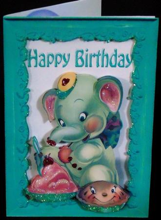 Happy Birthday to Me! Ele in Turq Frame by Margarette Blakeborough