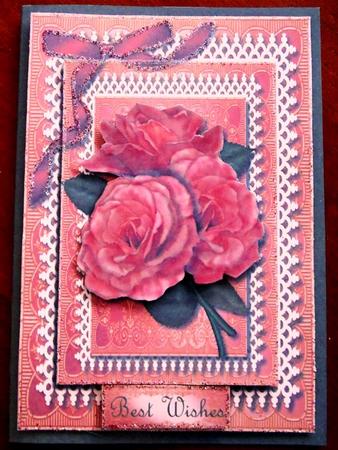 Beautiful Apricot Roses on a Double Lace Frame  by Margarette Blakeborough