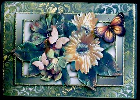 Dry Floral Arrangement in Gold Frame by Margarette Blakeborough