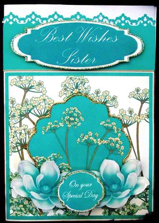 Teal Magnolia Special Day 7in Time Flower Decoupage Topper by Margarette Blakeborough