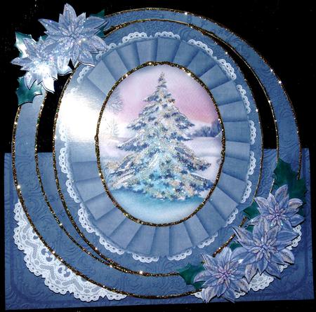 Silver Snow Tree Oval Over 3D Mini Card Kit by Margarette Blakeborough