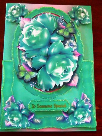 Lovely Pale Green Roses Over the Top Card  by Margarette Blakeborough